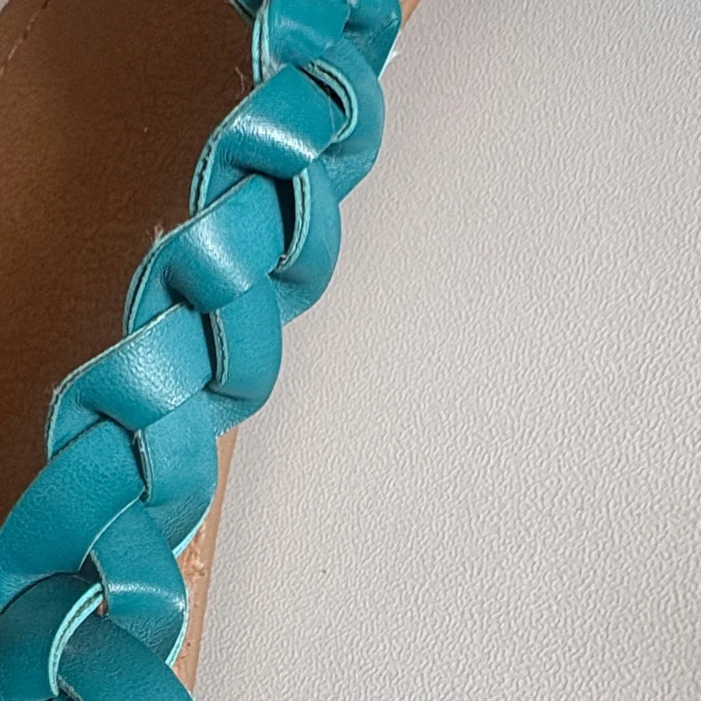 Kenneth Cole Reaction Teal Braided Strappy Sandals Flat | Ankle Strap Buckle